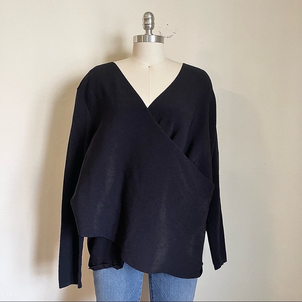 Lane Bryant Criss Cross Rib Knit Black Sweater